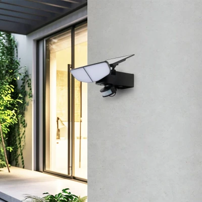 Afbeelding van Lindby LED wandlamp op zonne energie Naelin, zwart, sensor, IP44