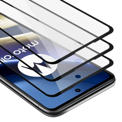 Afbeelding van Cadorabo 3x Screenprotector geschikt voor Motorola MOTO G51 5G Volledig scherm pantserfolie Beschermfolie in TRANSPARANT met ZWART Getemperd (Tempered) Display beschermend glas 9H hardheid 3D Touch