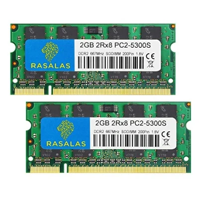 Afbeelding van 4 GB (2 x 2 GB) ddr2 667MHz PC2 5300 SODIMM 2GB draagbaar RAM 5300S 666 MHz 2Rx8 200 Pin 1,8 V CL5 Geheugen voor Mac Notebook Laptop Non ECC Unbuffered