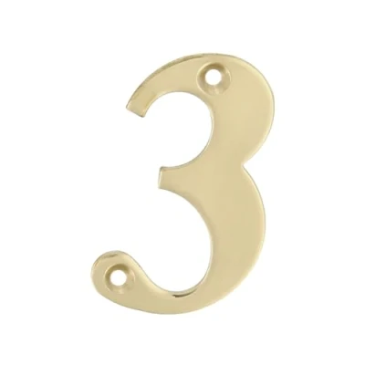 Afbeelding van AMIG Huisnummer 3 massief messing 5cm incl. bijpassende schroeven gepolijst goudkleur Huisnummers