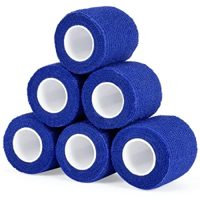 Afbeelding van Adhesive Bandage, zelfklevend, 5 cm x 4,5 m, 6 rollen fixeerband, cohesieve bandage voor eerstehulp, dierenarts, wikkelband, sport, elastische band pols, voeten (blauw)