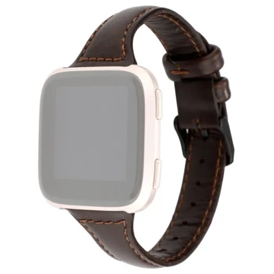 Afbeelding van Fitbit Versa 1 / 2 &amp; Lite Lederen bandje Donkerbruin