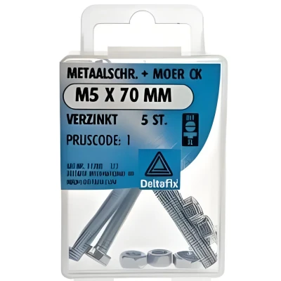 Afbeelding van Deltafix metaalschroef cilinderkop + moer verzinkt m5 x 70 mm din 7985 / 934 5 st.
