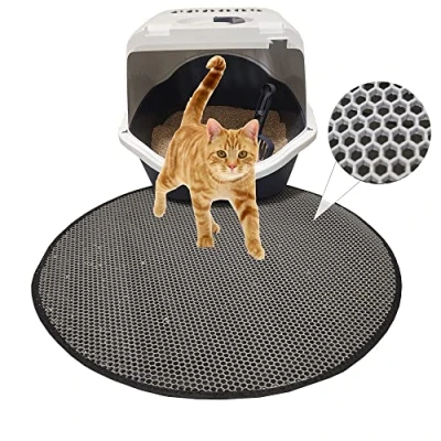 Afbeelding van BYPET Kattenbakmat, 58 cm, ronde kattenbak, onderlegger, honingraatontwerp, waterdicht, dubbellaags ontwerp, honingraatmat, grijs rond