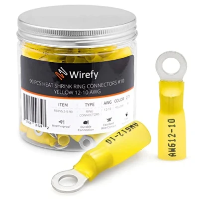 Afbeelding van Wirefy 90 Stuks M5 Kabeloog Kabelschoenen Krimpkous Auto&#039;s Rond Connector Kit Geïsoleerd 4 6 mm²