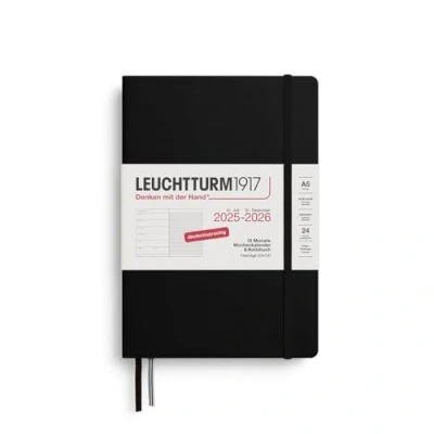 Afbeelding van LEUCHTTURM1917 372615 weekkalender &amp; notitieboek medium (A5) 2026, 18 maanden 07.2025 12.2026, hardcover, zwart, Duits