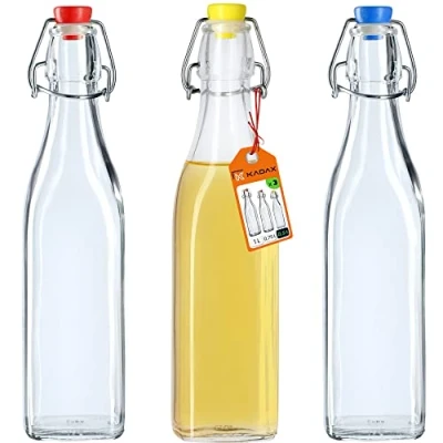 Afbeelding van Kadax Universele fles met beugelsluiting, dichte beugelfles, vintage glazen fles, drinkfles, likeurfles, sapfles, 500 ml, 3 stuks