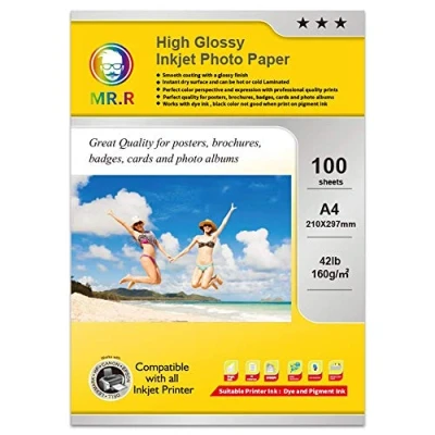 Afbeelding van MR.R 160g/m² 100 vel A4 formaat enkelzijdig glanzend inkjet fotopapier inkjetprinter Instant dry watervaste helderwitte fotovellen