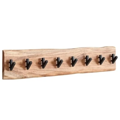Afbeelding van WOHNLING design kapstok acacia massief hout/metaal 90 x 19 9 cm Haakrail hal wand Kledingkast hout