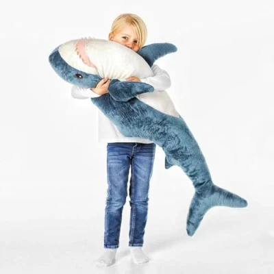 Afbeelding van XIAOHONG 3D haai knuffeldier, handgemaakt, zacht haaienkussen, haaienknuffel, pluche gevuld speelgoed, sierkussen voor woondecoratie, geschenk, kinderkussen, knuffeldier speelgoed (96 cm)