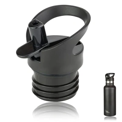 Afbeelding van Milu Vervangingsdeksel voor Geïsoleerde Waterfles 500ml, 750ml, 1000ml Reserveonderdeel Kleur zwart incl. dichting en 3x Drinkrietje BPA Vrij