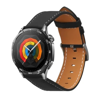 Afbeelding van kwmobile lederen horlogebandje geschikt voor Huawei Watch GT5 46mm / Pro polsband Echt leren smartwatch bandje Activity tracker horloge band in zwart bruin
