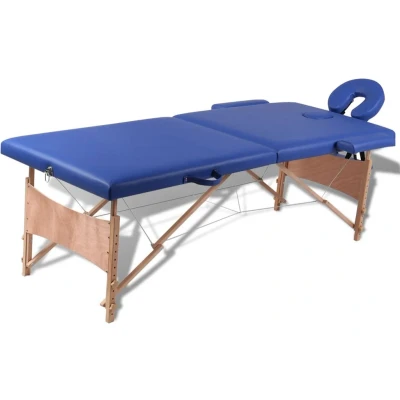 Afbeelding van vidaXL Inklapbare massagetafel 2 zones met houten frame (blauw)