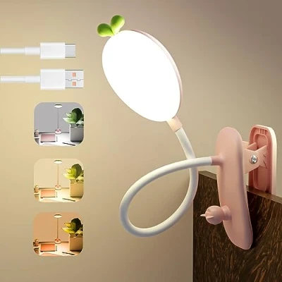 Afbeelding van QJUZO Klemlamp voor kinderbed, dimbare ledlamp, bureaulamp met flexibele zwanenhals, leeslamp klem, de kinderkamer, USB oplaadbaar, 2400 mAh touch leeslamp, instelbare helderheid, roze
