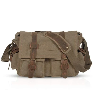 Afbeelding van FANDARE Nieuwe Retro Messenger Bag schoudertas 14 inch laptop rugzak heren vrouwen tas koerierstas multifunctioneel canvas, lichtbruin, Zoll, canvas