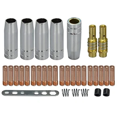 Afbeelding van RIVERWELD MB15 15AK Contacttip M6 0,8 mm en 0,9 tipshouder diffuser schildbeker voor MIG lastoorts 33 stuks