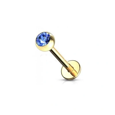 Afbeelding van piercing steentje blauw gold plated