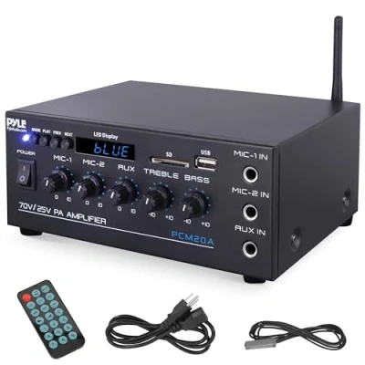 Afbeelding van Audio Versterker Systeem Draadloos Pyle Bluetooth Stereo Maximaal Vermogen van 200W USB, SD, AUX, Microfooningang Radio LCD Scherm RCA