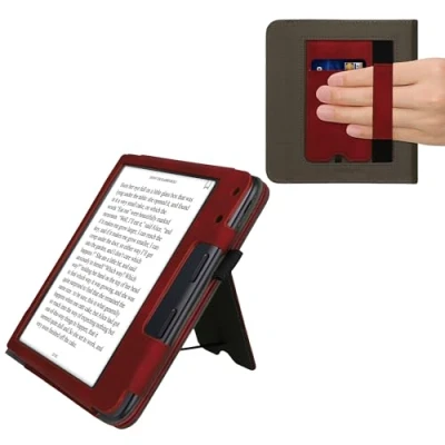 Afbeelding van kwmobile E reader hoesje geschikt voor Kobo Libra Colour hoes flip case van kunstleer Ereader cover met stand Brushed Hart design in donkerrood