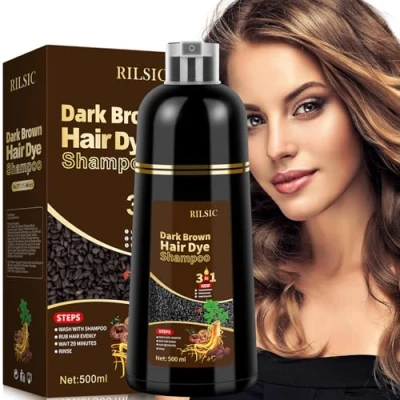 Afbeelding van Haarkleur Shampoo 3 in 1 voor Mannen en Vrouwen, Haarverf tegen Grijs Haar, Natuurlijke Haarkleurshampoo met Langdurig Effect, Haarkleuring Minuten, 500 ml (Donkerbruin)