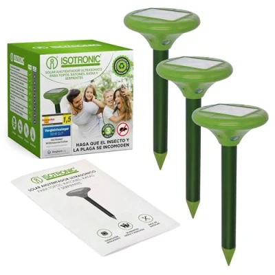 Afbeelding van ISOTRONIC Solar LED mollenverjager Vibrasonic met vibratiemotor set van 3 woelmuizenverjagers op zonne energie woelmuizenverjager slangenverjager (3) zonder boterzuur