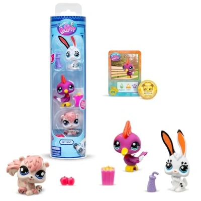 Afbeelding van Littlest Pet Shop Bandai Park Pets BF00598 Set met 3 huisdieren, accessoires, verzamelkaart en virtuele code, generatie 7, huisdieren #99, 100, 101, kinderen vanaf 4 jaar +