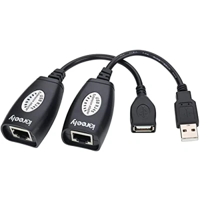 Afbeelding van QIANRENON USB naar RJ45 Verlengingsadapter Over LAN CAT kabel 2.0 Extender Cat5/Cat5e /Cat6 tot 45,7 m zwart