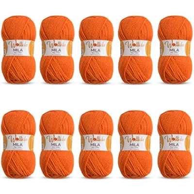 Afbeelding van Wollidu Mila garen voor haken en breien, 10 x 50 g/133 m, breigaren, 100% polyacryl, haakgaren, pompoenoranje