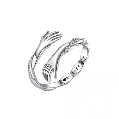 Afbeelding van KBRPEY 925 Sterling zilveren omarmingsring verstelbare kristal ring romantische liefde hugging hand zilver geeft me een omarming open ring,