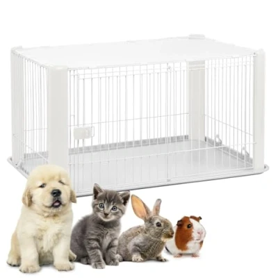 Afbeelding van Iris Ohyama, Kinderbox, Hondenkrat, Konijn, Schuifdeur, Klink en veiligheidshaak, Met dak, Polyester kunststof (PP), B113 x D78.8 H60 cm, CLS 1130, Wit