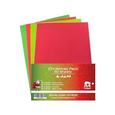 Afbeelding van DJP 160 g/m² A4 kerstkaartenpakket rood/groen gekleurd (pak van 40 vellen) 10 vellen per kleur