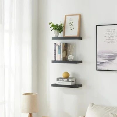 Afbeelding van Wandplank Stranda set van 3 zwart 38x17x3,5 cm [en.casa]