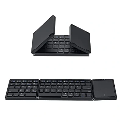 Afbeelding van Mcbazel Opvouwbaar draadloos toetsenbord met touchpad voor tablet/mobiele telefoon/pc, draagbaar toetsenbord, draadloos, oplaadbaar, ondersteunt meerdere apparaten/iOS/Android/MacOS/Windows zwart