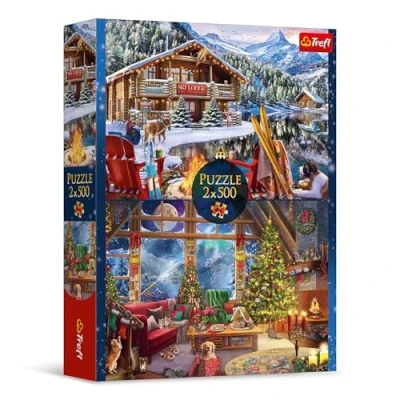 Afbeelding van Trefl 2 in 1 puzzel: Kerstmis de bergen x 500 stukjes Set van twee legpuzzels, doe het zelf, creatief vermaak, voor volwassenen en kinderen vanaf 10 jaar