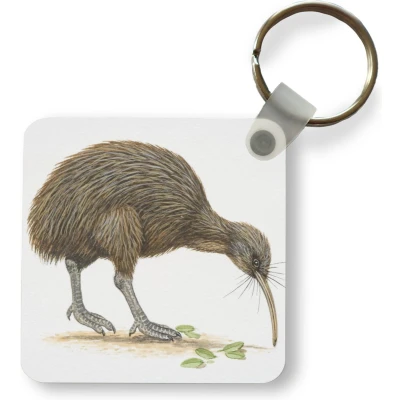 Afbeelding van Sleutelhanger Uitdeelcadeautjes Illustratie van een kiwi vogel die bladeren eet Plastic