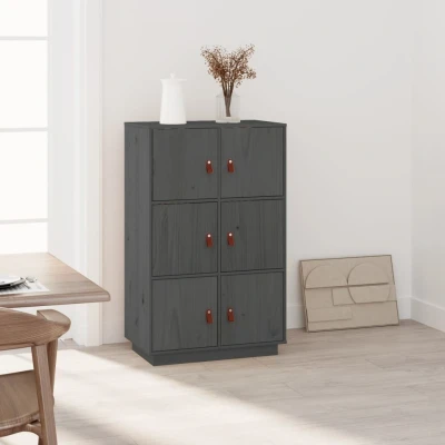Afbeelding van Hoge kast 67x40x108,5 cm massief grenenhout grijs