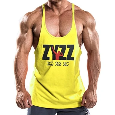 Afbeelding van palglg Heren Muscle T shirt zonder mouwen Athletic Tank Top voor Training Fitness, Zyzz00 geel, L