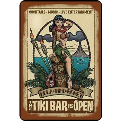 Afbeelding van Schatzmix metalen bord Cocktail the Tiki Bar is open 20x30cm wanddecoratie tin sign