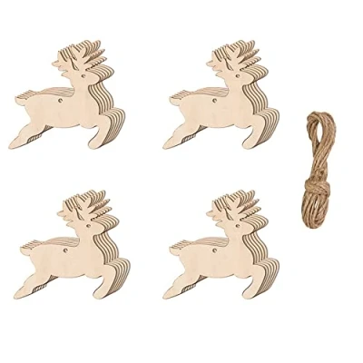 Afbeelding van 20 stuks houten elanden kerstballen opknoping ornament, natuurlijke plakjes voor huis tuin doe het zelf kunst ambachtelijke kerstboom party decoratie