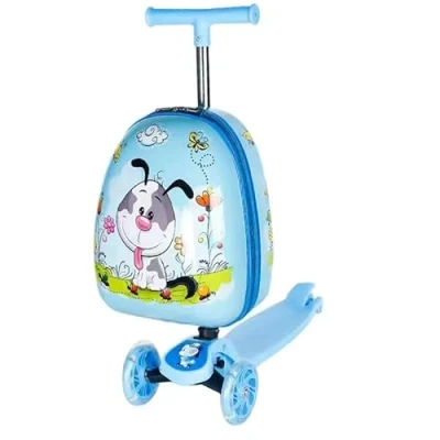 Afbeelding van NIXNUT 2 in 1 kinderkoffer &amp; scooter voor kinderen vanaf 5 jaar, scooterkoffer, inklapbaar, kinderen, met knipperende led wielen, 19 inch stepkoffer kindervakantie, E, cartoon