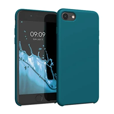 Afbeelding van kwmobile telefoonhoesje geschikt voor Apple iPhone SE (2022) / (2020) 8 7 Hoesje met siliconen coating Smartphone case in mat petrol
