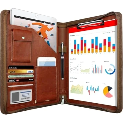 Afbeelding van NEWYES Conferentiemap Zipper leer, A4, documentenmap voor reizen, portfolio reisportemonnees, persoonlijke organizer, bruin