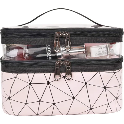 Afbeelding van Make uptas Dubbellaags Reizen Cosmetische Geval up Organizer Toilettas (Roze)