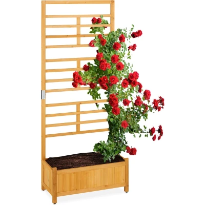 Afbeelding van Relaxdays plantenbak met klimrek houten bloembak trellis tuinbak rankhulp