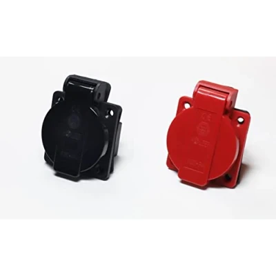 Afbeelding van HOLZER 8 stuks/inbouwstopcontact, Schuko aanbouw, stopcontact, 16 A vochtige ruimtes, PA6 / + flensafdichting (4 x zwart, 4 rood)