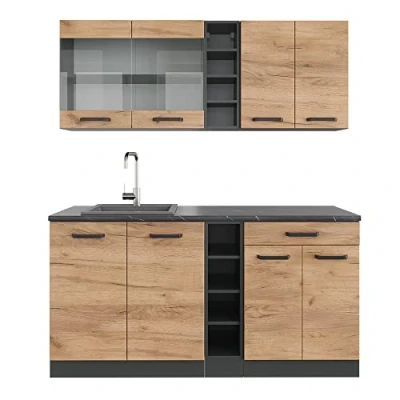 Afbeelding van Vicco Eenpersoonskeuken &quot;R Line&quot;, Eik goud/antraciet, 160 cm zonder werkblad