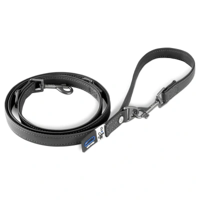 Afbeelding van Curli Apple Leather Adjustable Leash Hondenriem 160x2 Cm Zwart L