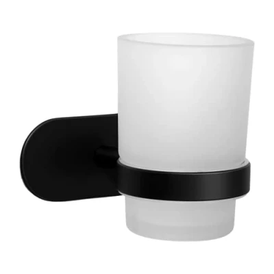Afbeelding van Ambrosya Tandenborstelhouder zonder boren badkamer beker glas houder wand tandenborstelbeker om te plakken (roestvrij staal (zwart))