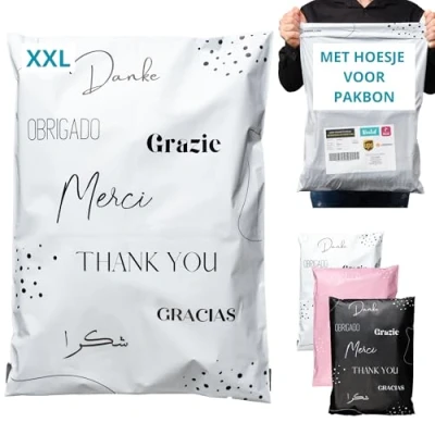 Afbeelding van 20 Verzendzakken Kleding Vinted met Verzendlabels Maat XXL 60x45cm ONDOORZICHTIG/DUURZAAM/WATERDICHT Verzendenvelop van Kunststof Verzendtas tassen voor pakketten Bedankt