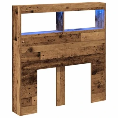 Afbeelding van Hoofdbordkast met LED 100x17x102 cm oud hout